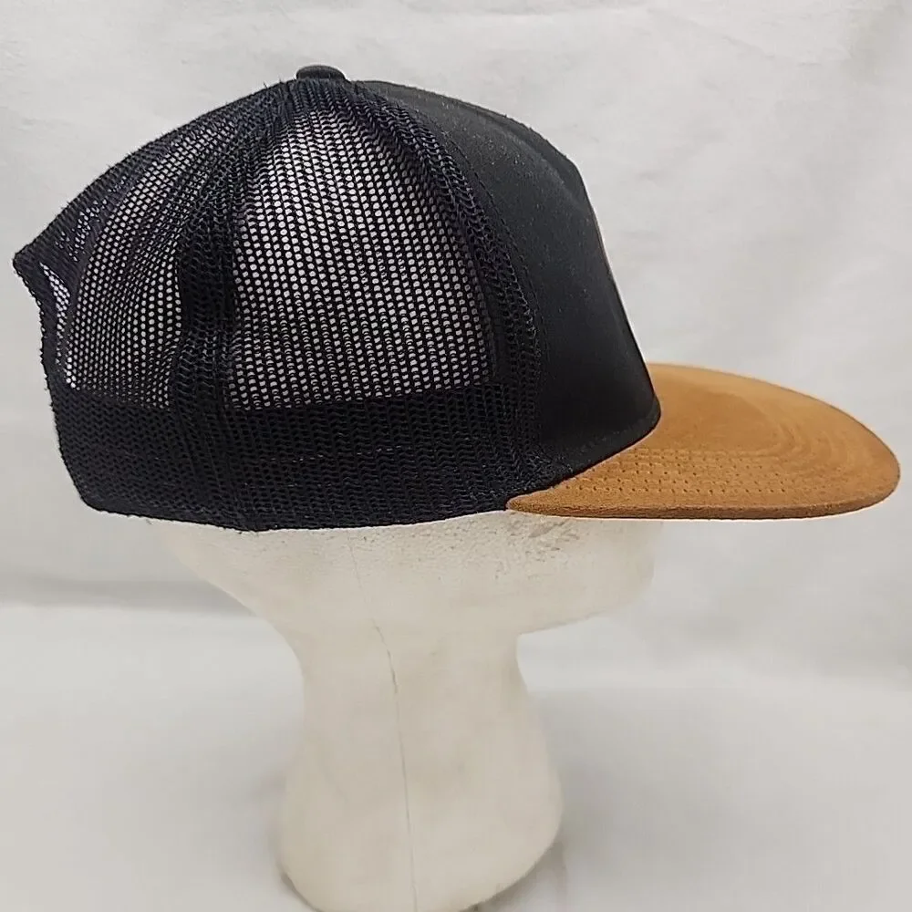 Cap Timberland Black Snap Back Brown Faux Suede Flatbrim Trucker Hat Patch New